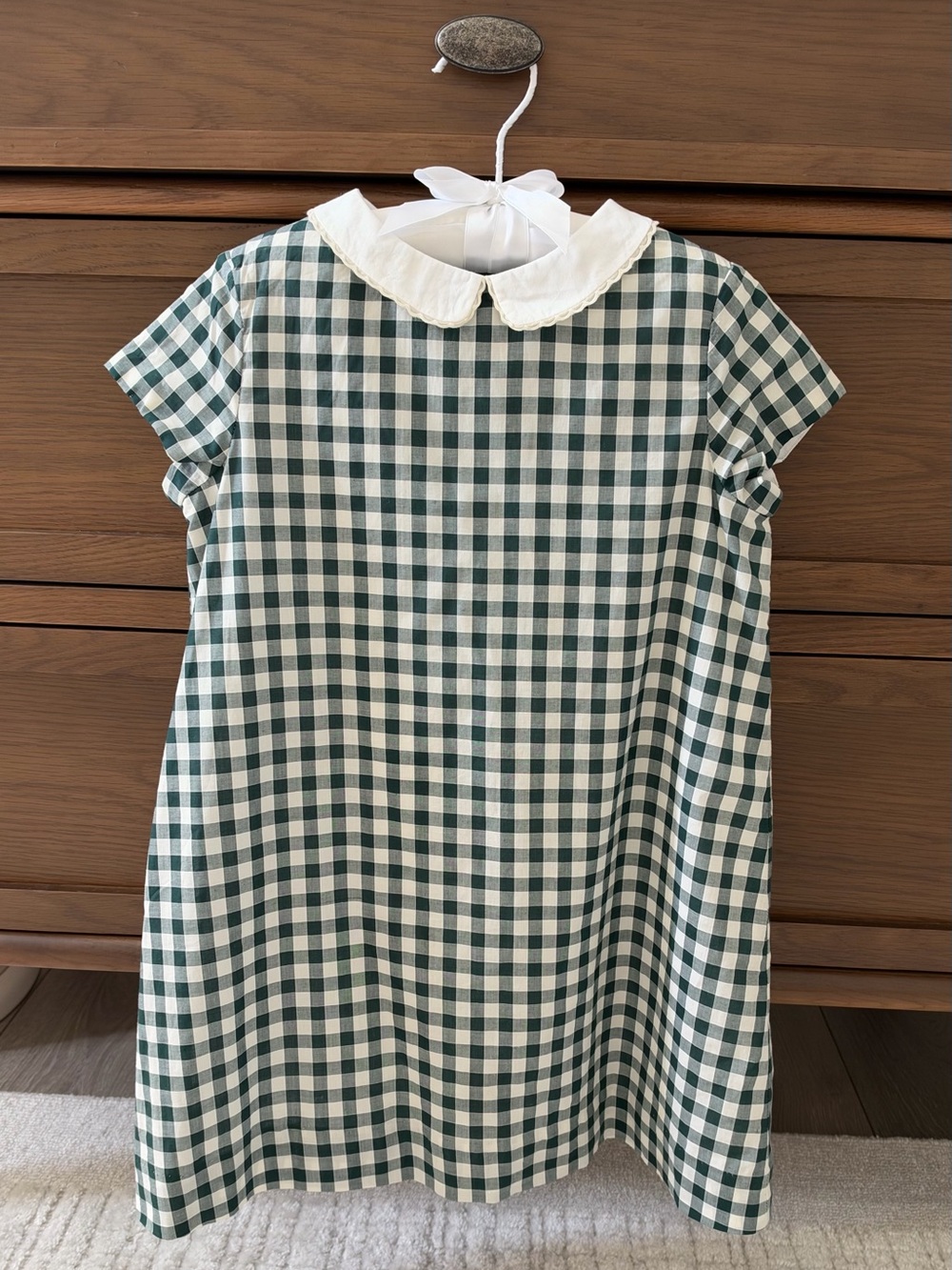 Bonpoint Green and White Gingham Dress with White Peter Pan Collar